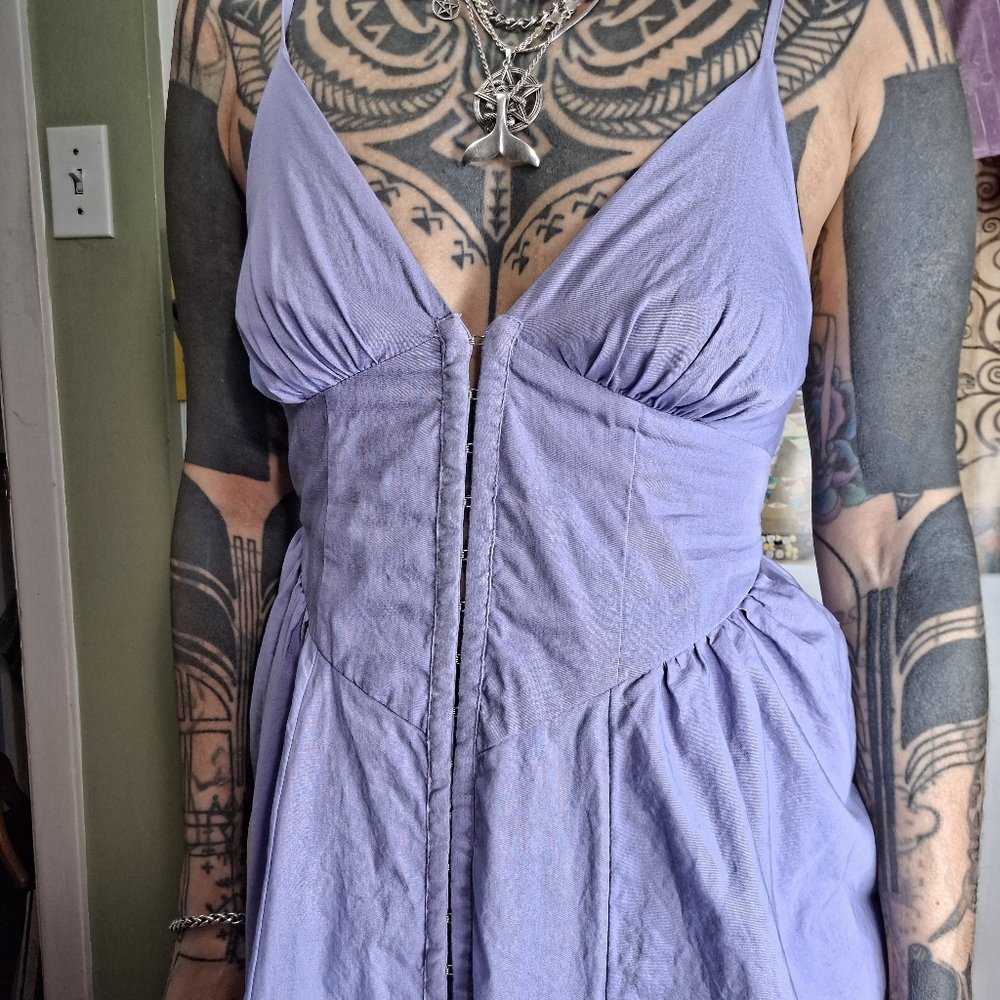 Urban Outfitters UO Cedar Poplin Corset Midi Dress Womens XS Purple 100% Cotton - Picture 2 of 6